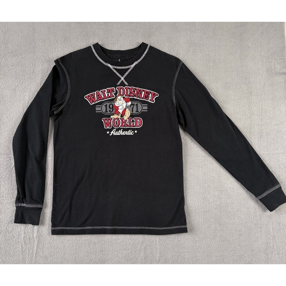 Disney Parks Grumpy Long‎ Sleeve Graphic Embroidered Shirt Men's Small Black